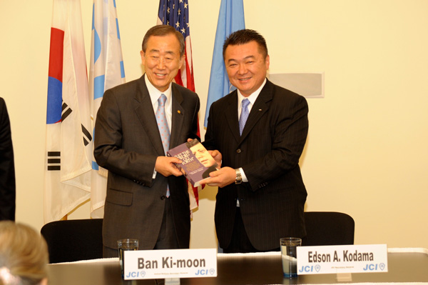 UN Secretary General Ban Ki-moon when he visited JCI World Headquarters in Chesterfield, St. Louis, MO.