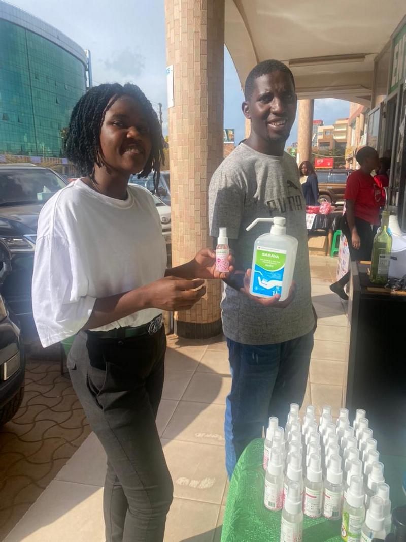 araya Uganda had a promotional event at a local supermarket with sanitizers